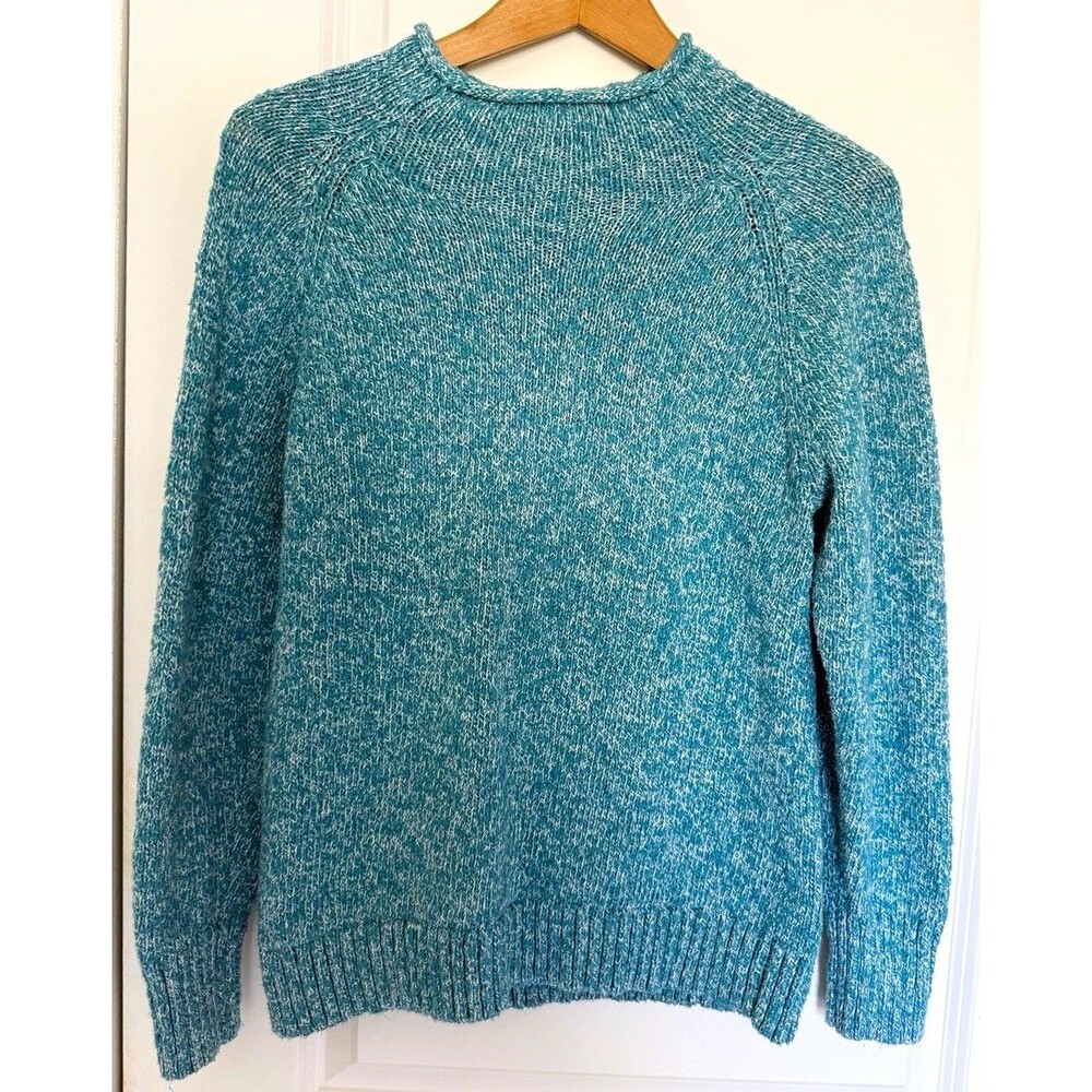 L.L.Bean Marled Blue Chunky Roll Neck Sweater Small Petite cotton